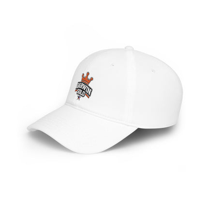 Red Low-Profile Baseball Cap — Retro Cassette & Starburst Embroidered Design