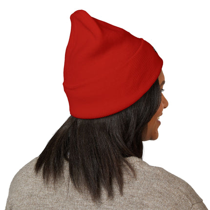 Embroidered Heart Crown Beanie – 'Queen' Cuffed Knit Hat