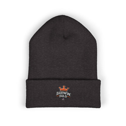 Embroidered Heart Crown Beanie – 'Queen' Cuffed Knit Hat