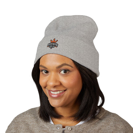 Embroidered Heart Crown Beanie – 'Queen' Cuffed Knit Hat
