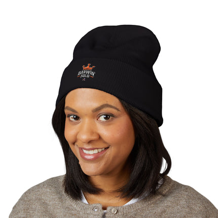 Embroidered Heart Crown Beanie – 'Queen' Cuffed Knit Hat