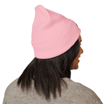 Embroidered Heart Crown Beanie – 'Queen' Cuffed Knit Hat