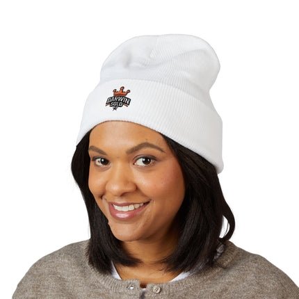 Embroidered Heart Crown Beanie – 'Queen' Cuffed Knit Hat