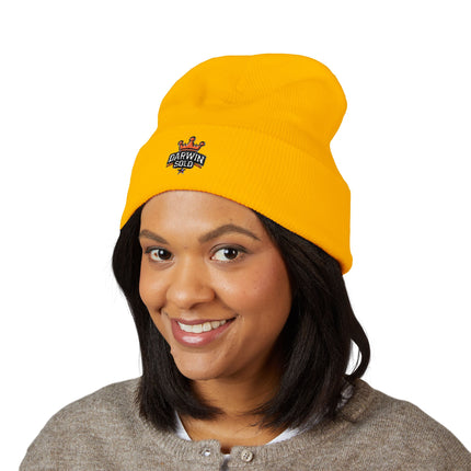 Embroidered Heart Crown Beanie – 'Queen' Cuffed Knit Hat