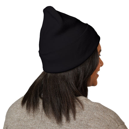 Embroidered Heart Crown Beanie – 'Queen' Cuffed Knit Hat