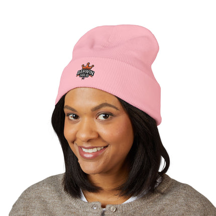 Embroidered Heart Crown Beanie – 'Queen' Cuffed Knit Hat