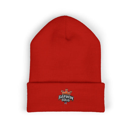 Embroidered Heart Crown Beanie – 'Queen' Cuffed Knit Hat