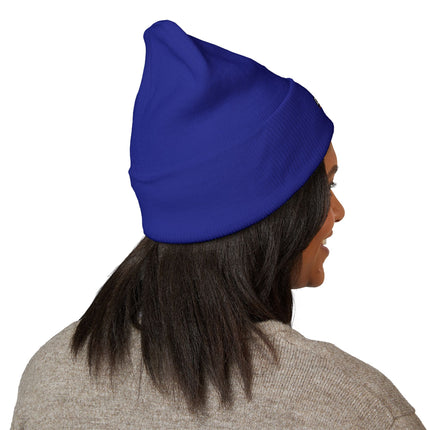 Embroidered Heart Crown Beanie – 'Queen' Cuffed Knit Hat