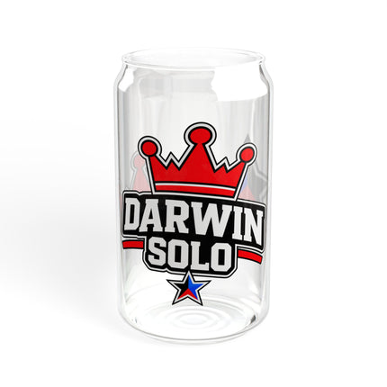 16oz Glass Sipper with Bamboo Lid – Retro Racing Star Stripe Design