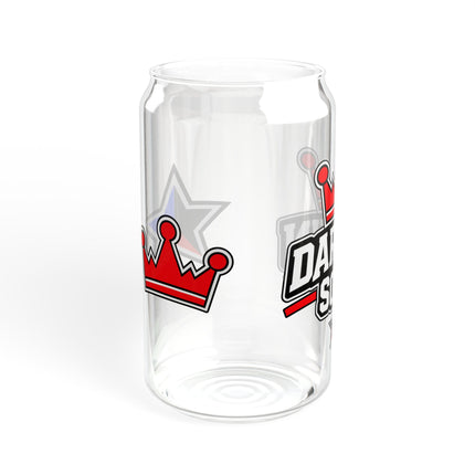 16oz Glass Sipper with Bamboo Lid – Retro Racing Star Stripe Design
