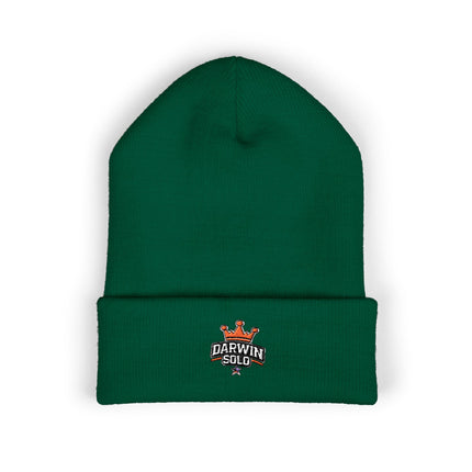 Embroidered Heart Crown Beanie – 'Queen' Cuffed Knit Hat
