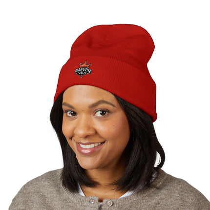 Embroidered Heart Crown Beanie – 'Queen' Cuffed Knit Hat