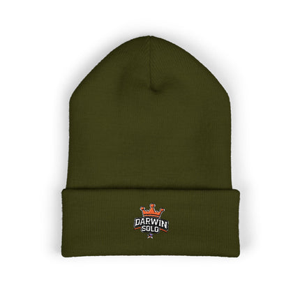 Embroidered Heart Crown Beanie – 'Queen' Cuffed Knit Hat