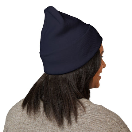 Embroidered Heart Crown Beanie – 'Queen' Cuffed Knit Hat