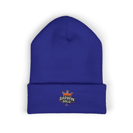 Embroidered Heart Crown Beanie – 'Queen' Cuffed Knit Hat