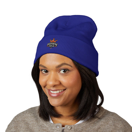 Embroidered Heart Crown Beanie – 'Queen' Cuffed Knit Hat