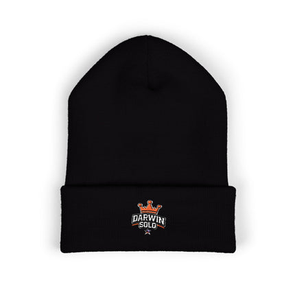 Embroidered Heart Crown Beanie – 'Queen' Cuffed Knit Hat