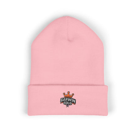 Embroidered Heart Crown Beanie – 'Queen' Cuffed Knit Hat