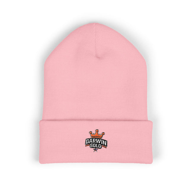 Embroidered Heart Crown Beanie – 'Queen' Cuffed Knit Hat