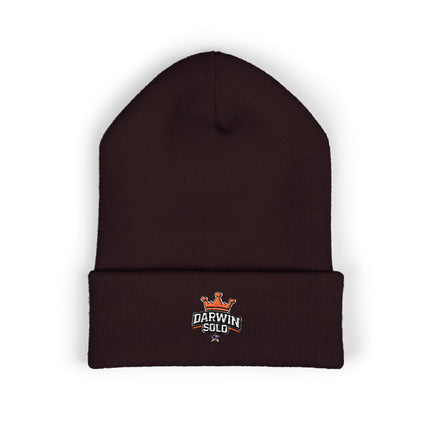 Embroidered Heart Crown Beanie – 'Queen' Cuffed Knit Hat