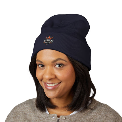 Embroidered Heart Crown Beanie – 'Queen' Cuffed Knit Hat
