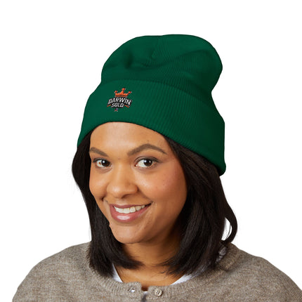 Embroidered Heart Crown Beanie – 'Queen' Cuffed Knit Hat
