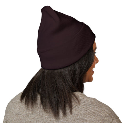 Embroidered Heart Crown Beanie – 'Queen' Cuffed Knit Hat