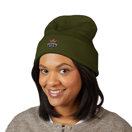 Embroidered Heart Crown Beanie – 'Queen' Cuffed Knit Hat